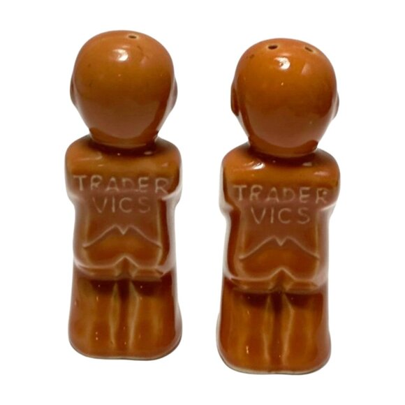 Tiki Trader Vic Salt and Pepper Shaker Brown Tan Ceramic - Picture 2 of 6